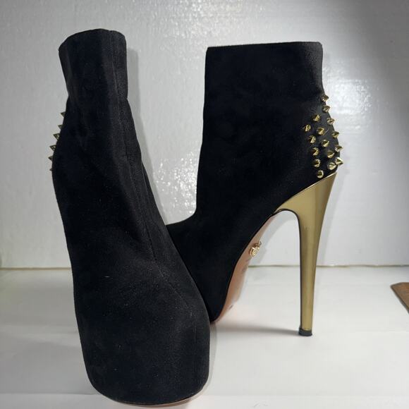 Round Toe High Platform Stiletto Heels Rivets Decor Side Zip Ankle Boots Size 8 - Picture 2 of 12